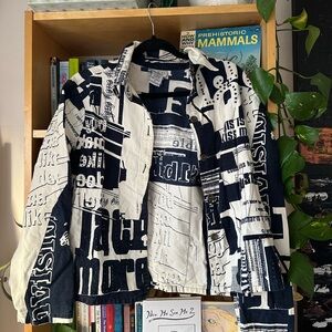 Blue and White Graphic Jacket